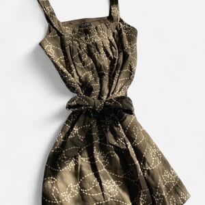 Axcess Olive Brown Printed Tie-Waist Midi Dress